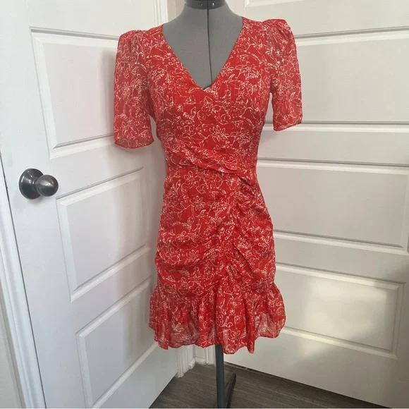 Parker Krislyn Silk Printed Ruched Mini Dress Size 2 - Picture 6 of 9